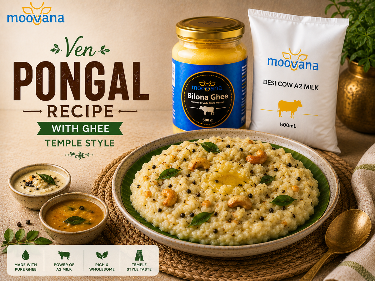 Ven Pongal Recipe with Ghee (Temple Style)