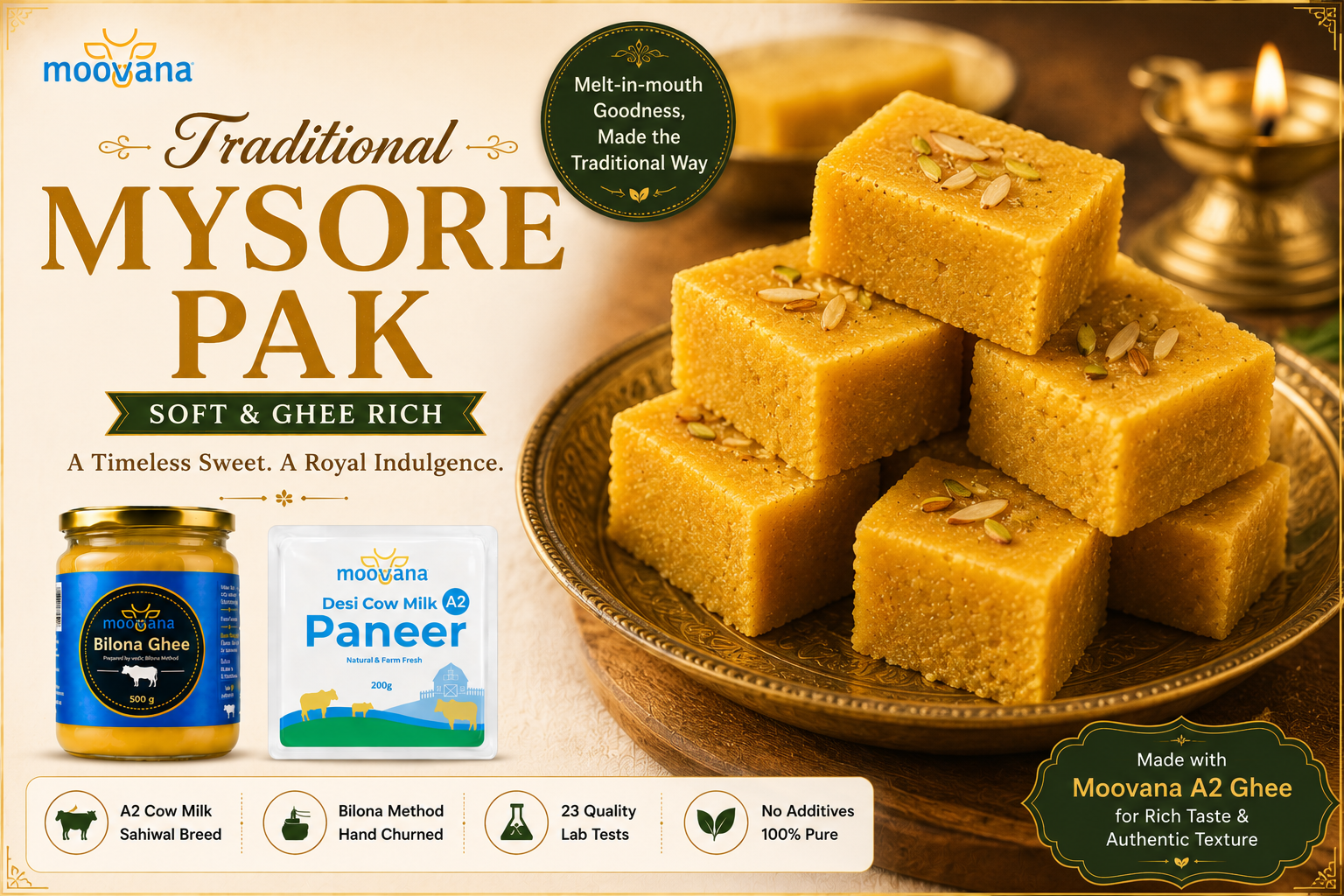 Traditional Mysore Pak Recipe (Soft & Ghee Rich)